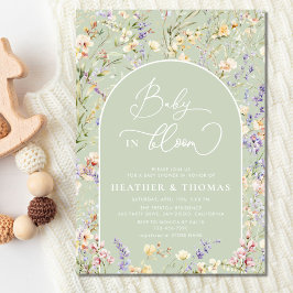 Invitación Bebé en Bloom Wildflower QR Sage Green Baby Shower