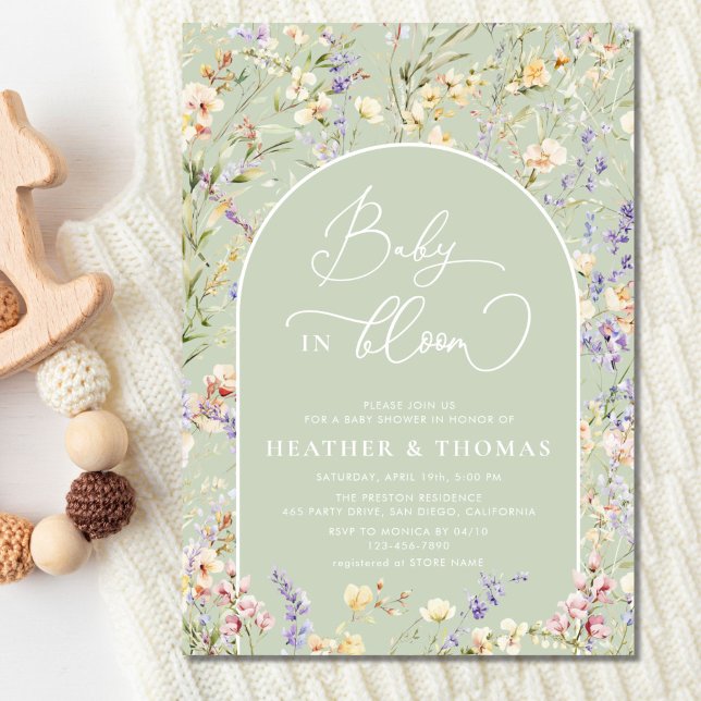 Invitación Bebé en Bloom Wildflower QR Sage Green Baby Shower (Subido por el creador)