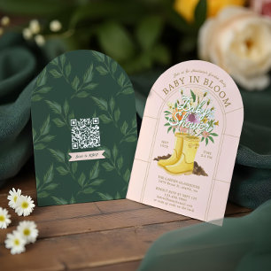 Invitación Bebé en botas de lluvia en Bloom Floral Garden Bab