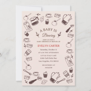 Invitación Bebé en camino en Café con Dibujos a Mano Disperso