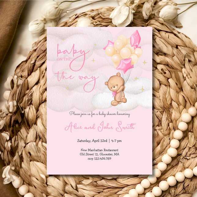 Invitación Bebé en camino oso de peluche y globo Ducha bebé (Subido por el creador)