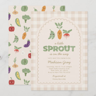Invitación Bebé en Camino: Pequeño Brote de Gingham Beige Fie