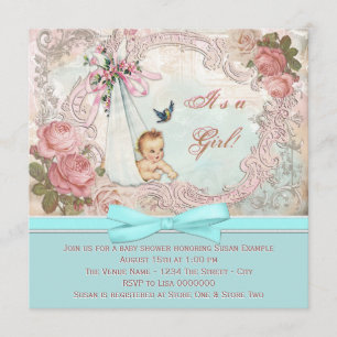 Invitación Bebé en camino vintage rosa y azul