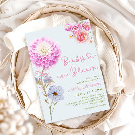 Invitación Bebé en el Baby Shower azul Bow rosado