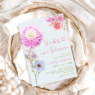 Invitación Bebé en el Baby Shower azul Bow rosado