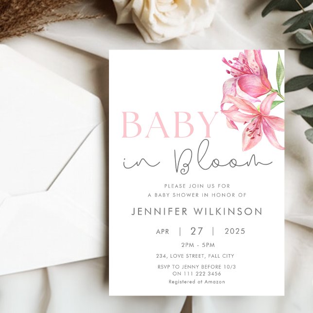 Invitación Bebé en el Baby Shower Bloom Floral Lily (Baby in Bloom Floral Lily Baby Shower Invitation)