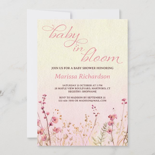 Invitación Bebé en el Baby Shower Chica de Bloom (Anverso)