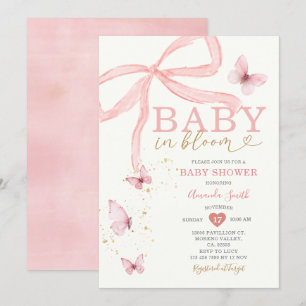 Invitación Bebé en el Baby Shower Chica de Bow Rosado