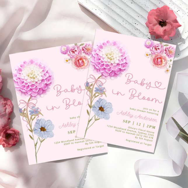 Invitación Bebé en el Baby Shower Chica de Bow Rosado (Subido por el creador)