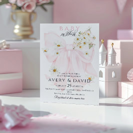 Invitación Bebé en el Baby Shower Chica de Bow Rosado en Bloo