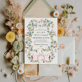 Invitación Bebé en el Baby Shower Chica Floral de Bow Rosado
