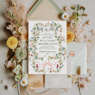 Invitación Bebé en el Baby Shower Chica Floral de Bow Rosado