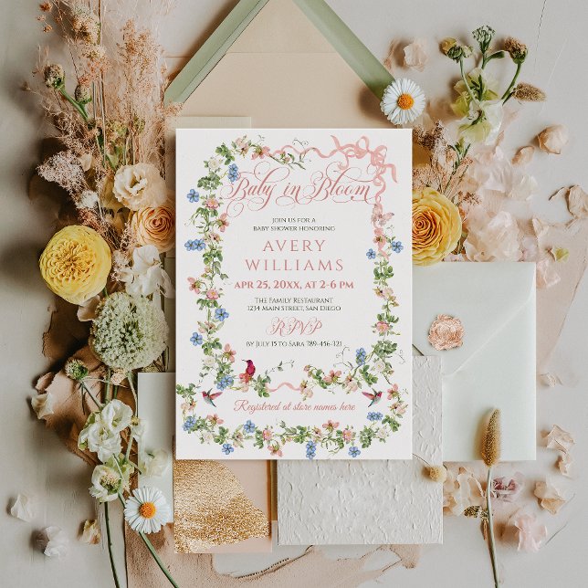 Invitación Bebé en el Baby Shower Chica Floral de Bow Rosado (Subido por el creador)