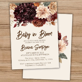 Invitación Bebé en el Baby Shower con flores de marfil beige 