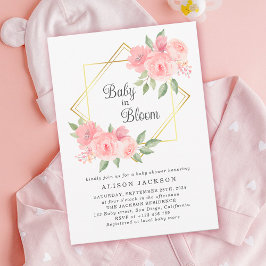 Invitación Bebé en el Baby Shower con marco dorado rosado