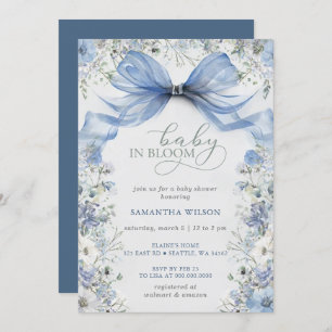 Invitación Bebé en el Baby Shower de Bow Blue Floral Boy