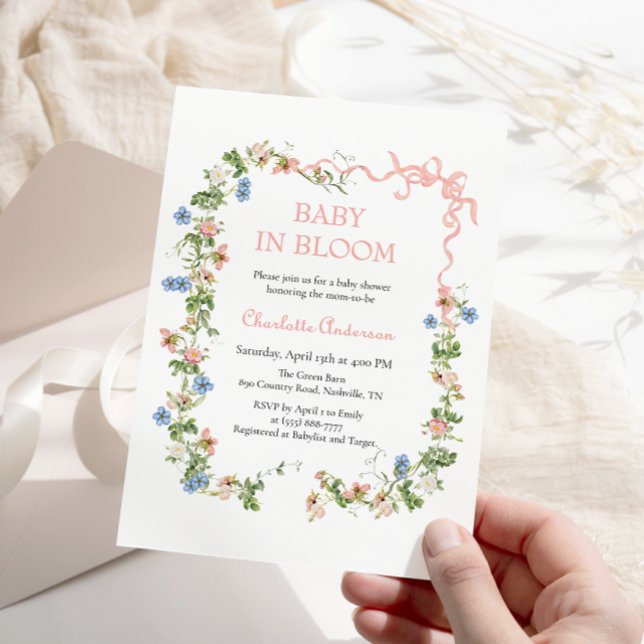 Invitación Bebé en el Baby Shower de Bow Rosa en Bloom (Subido por el creador)