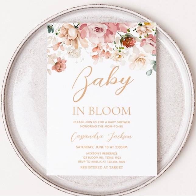 Invitación Bebé en el Baby Shower de flor silvestre Bloom Spr (Pink Floral Bloom Baby Shower Invitation)
