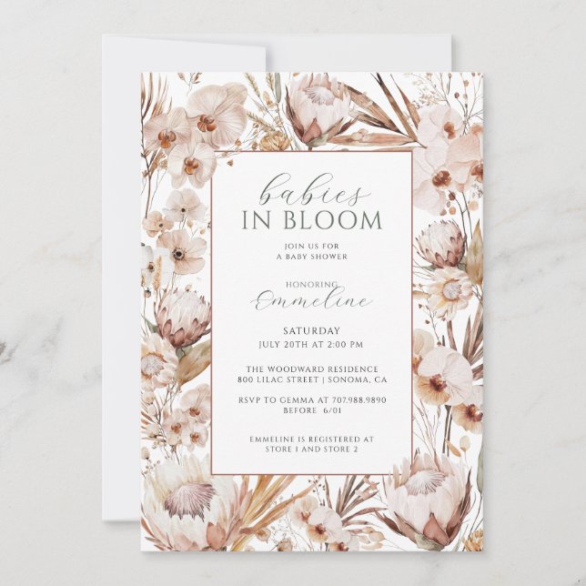 Invitación Bebé en el Baby Shower de Flor Silvestre Bloom Twi (Anverso)