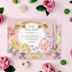 Invitación Bebé en el Baby Shower de Flor Silvestre Rosa Past