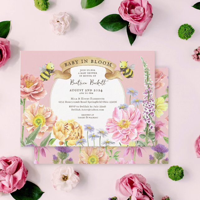 Invitación Bebé en el Baby Shower de Flor Silvestre Rosa Past (Subido por el creador)