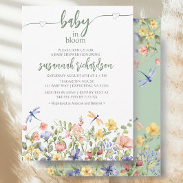 Invitación Bebé en el Baby Shower de Flor Silvestre Verde en 
