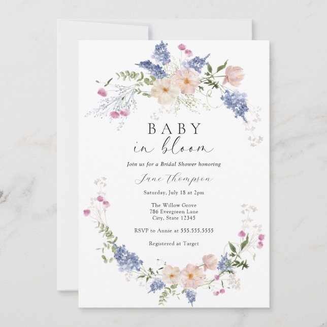 Invitación Bebé en el Baby Shower de flores femeninas en flor (Anverso)
