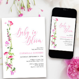 Invitación Bebé en el Baby Shower de flores silvestres rosada