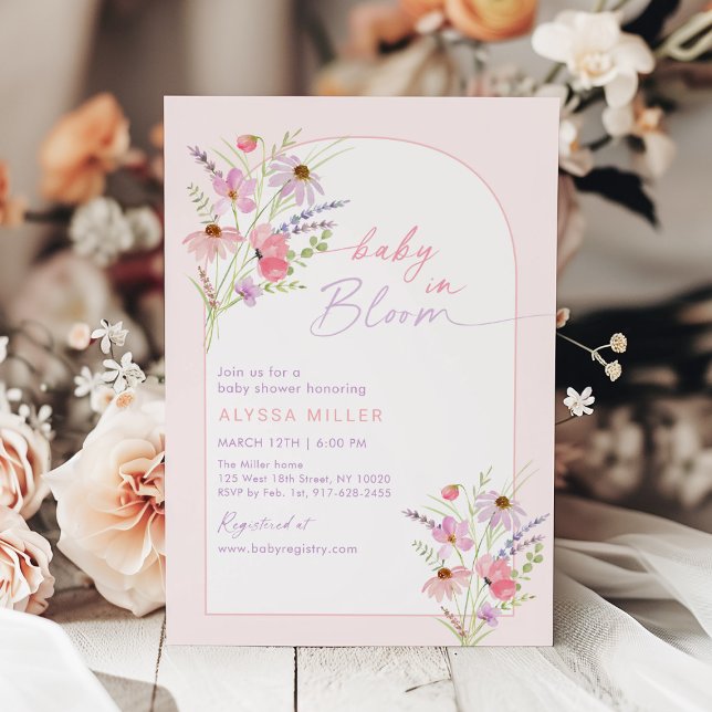 Invitación Bebé en el Baby Shower de flores silvestres rosada (Subido por el creador)