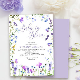 Invitación Bebé en el Baby Shower de flores violetas púrpuras