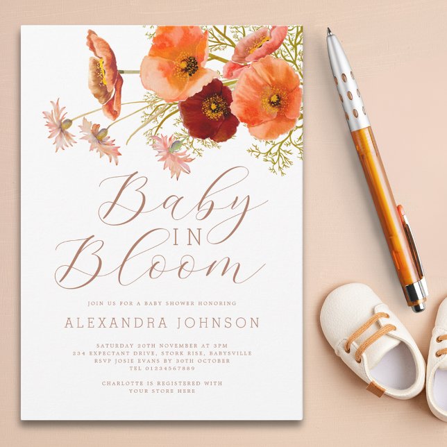 Invitación Bebé en el Baby Shower de la caída floral en flor (Baby in bloom boho wildflower fall floral gender neutral baby shower invitation whimsical elegant )