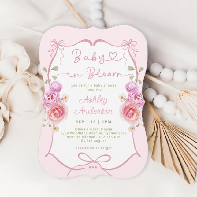 Invitación Bebé en el Baby Shower de la flor floral rosada (Subido por el creador)