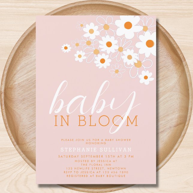 Invitación Bebé en el Baby Shower de la margarita rosada (Subido por el creador)