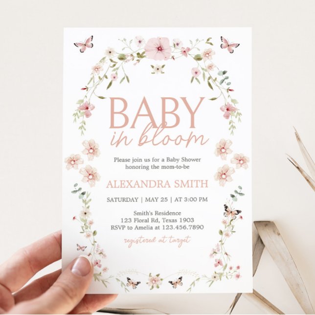 Invitación Bebé en el Baby Shower de la mariposa en Bloom (Spring Butterflies Baby Shower Invitation)