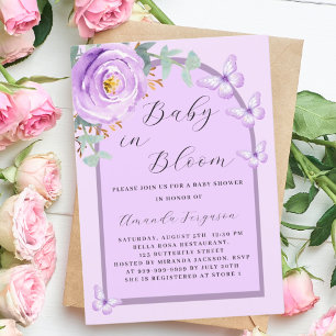 Invitación Bebé en el Baby Shower de la mariposa púrpura en l