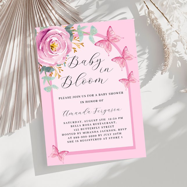 Invitación Bebé en el Baby Shower de la mariposa rosa rosa ro (Subido por el creador)