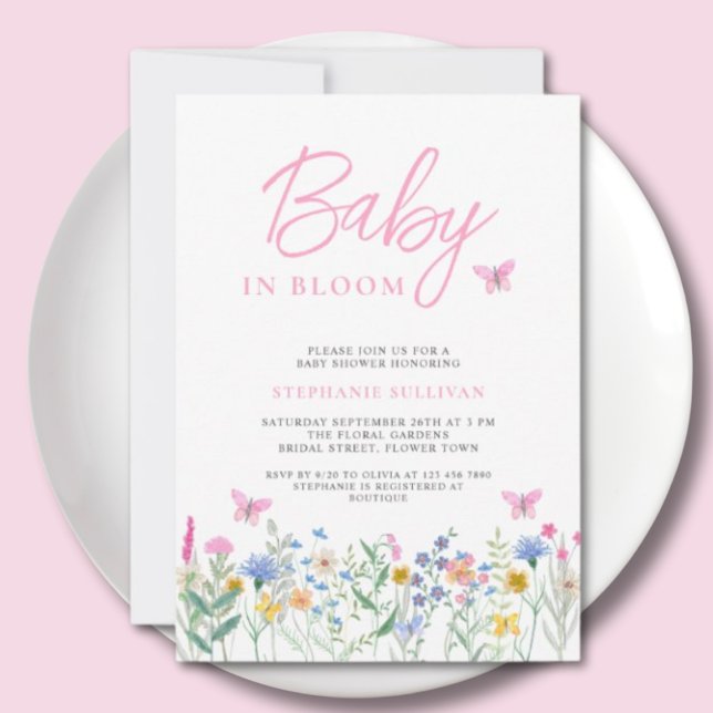Invitación Bebé en el Baby Shower de las mariposas de flores  (Subido por el creador)