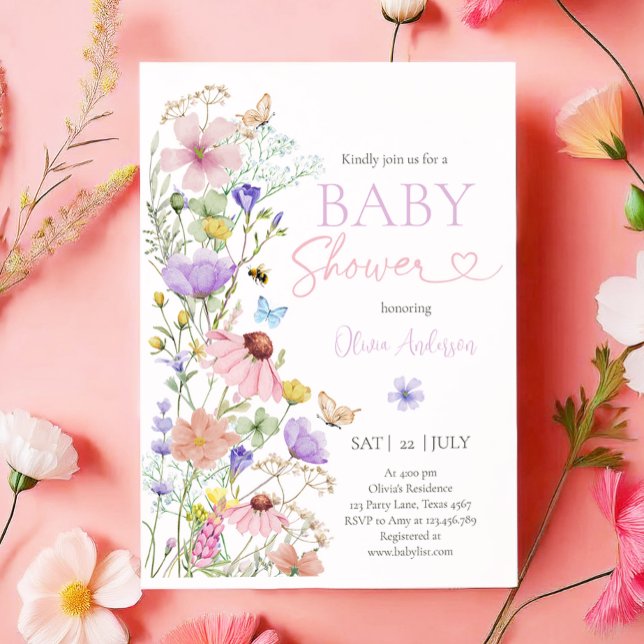 Invitación Bebé en el Baby Shower de las mariposas de flores  (Subido por el creador)