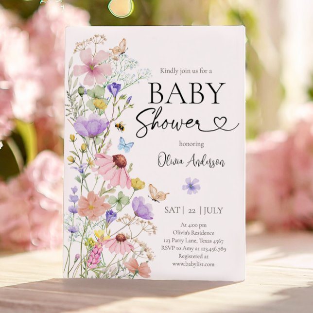 Invitación Bebé en el Baby Shower de las mariposas de flores  (Subido por el creador)
