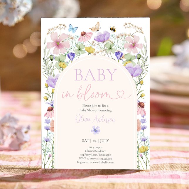 Invitación Bebé en el Baby Shower de las mariposas de flores  (Subido por el creador)