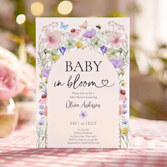 Invitación Bebé en el Baby Shower de las mariposas de flores  (Subido por el creador)