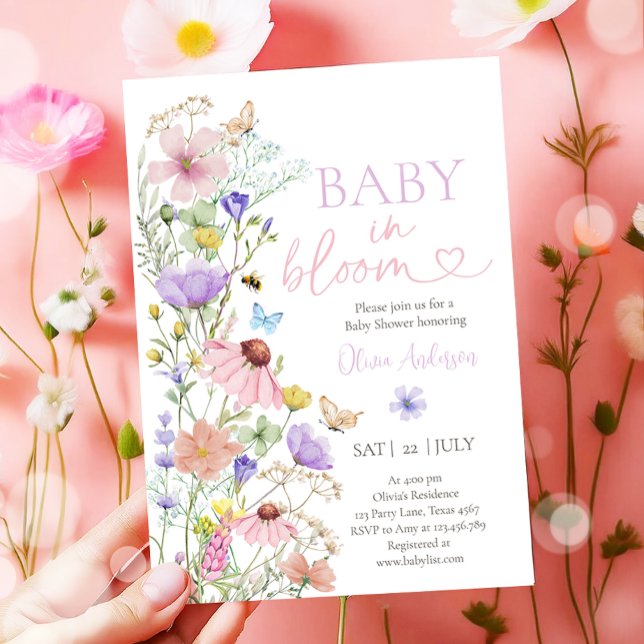 Invitación Bebé en el Baby Shower de las mariposas de flores  (Subido por el creador)