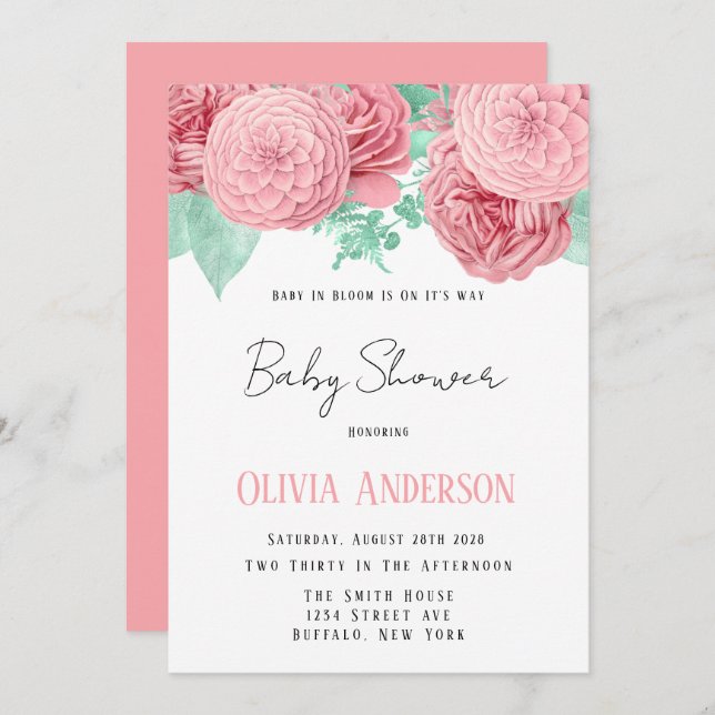 Invitación Bebé en el Baby Shower de los peones rosados (Anverso / Reverso)