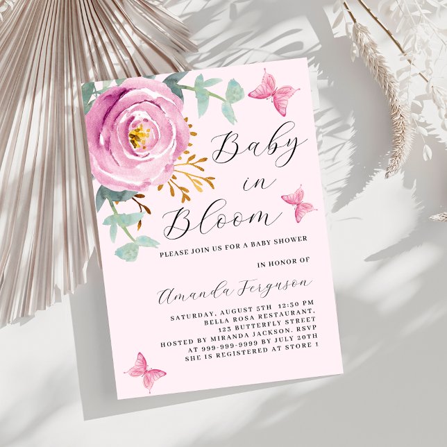 Invitación Bebé en el Baby Shower de mariposa rosa rosa rosa  (Subido por el creador)