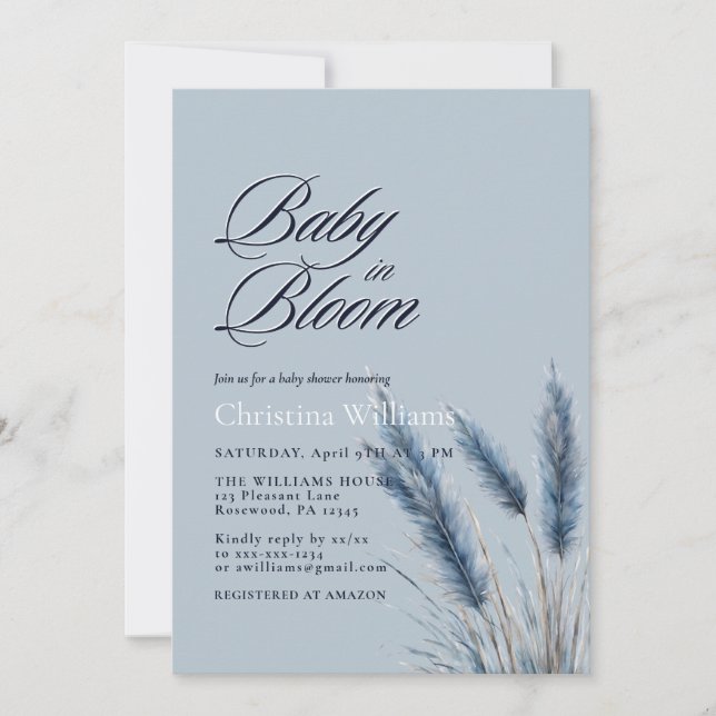 Invitación Bebé en el Baby Shower de Pampas Azules Polvorient (Anverso)