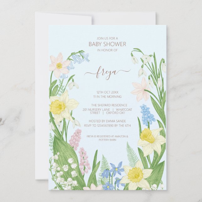 Invitación Bebé en el Baby Shower de Primavera en Bloom (Anverso)