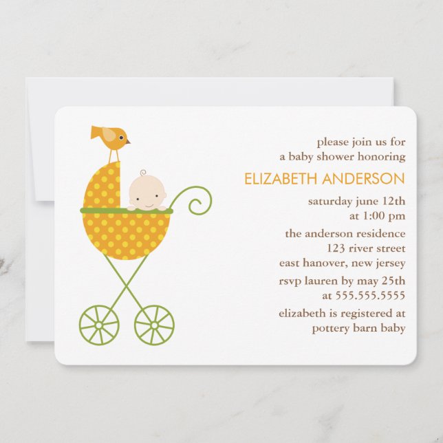 Invitación Bebé en el Baby Shower del otoño de Stroller (Anverso)