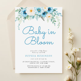 Invitación Bebé en el Baby Shower floral azul en Bloom Pastel