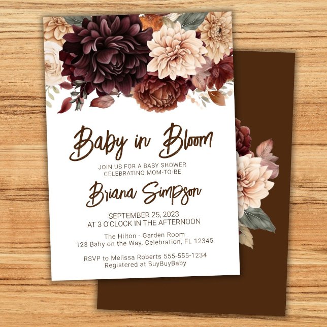 Invitación Bebé en el Baby Shower floral beige en Bloom Brown (Subido por el creador)