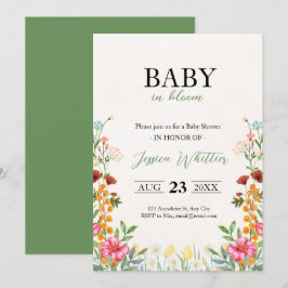 Invitación Bebé en el Baby Shower floral de acuarela en flor